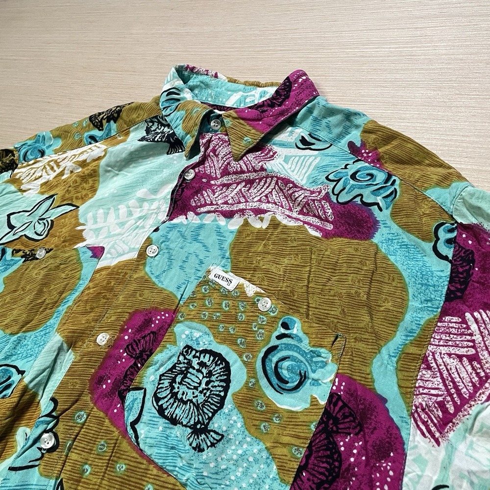 Guess by Georges‎ Marciano Button-Up Shirt Mens L Ocean Beach Short Sleeve VTG